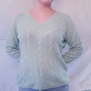 V-neck turquoise cashmere sweater